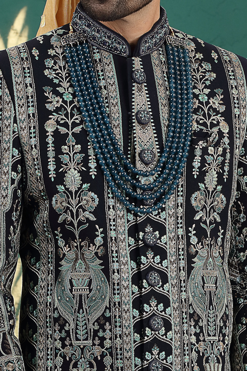 Navy Blue Art Silk Sherwani for Men (NMK-8598) - Nihal Fashions