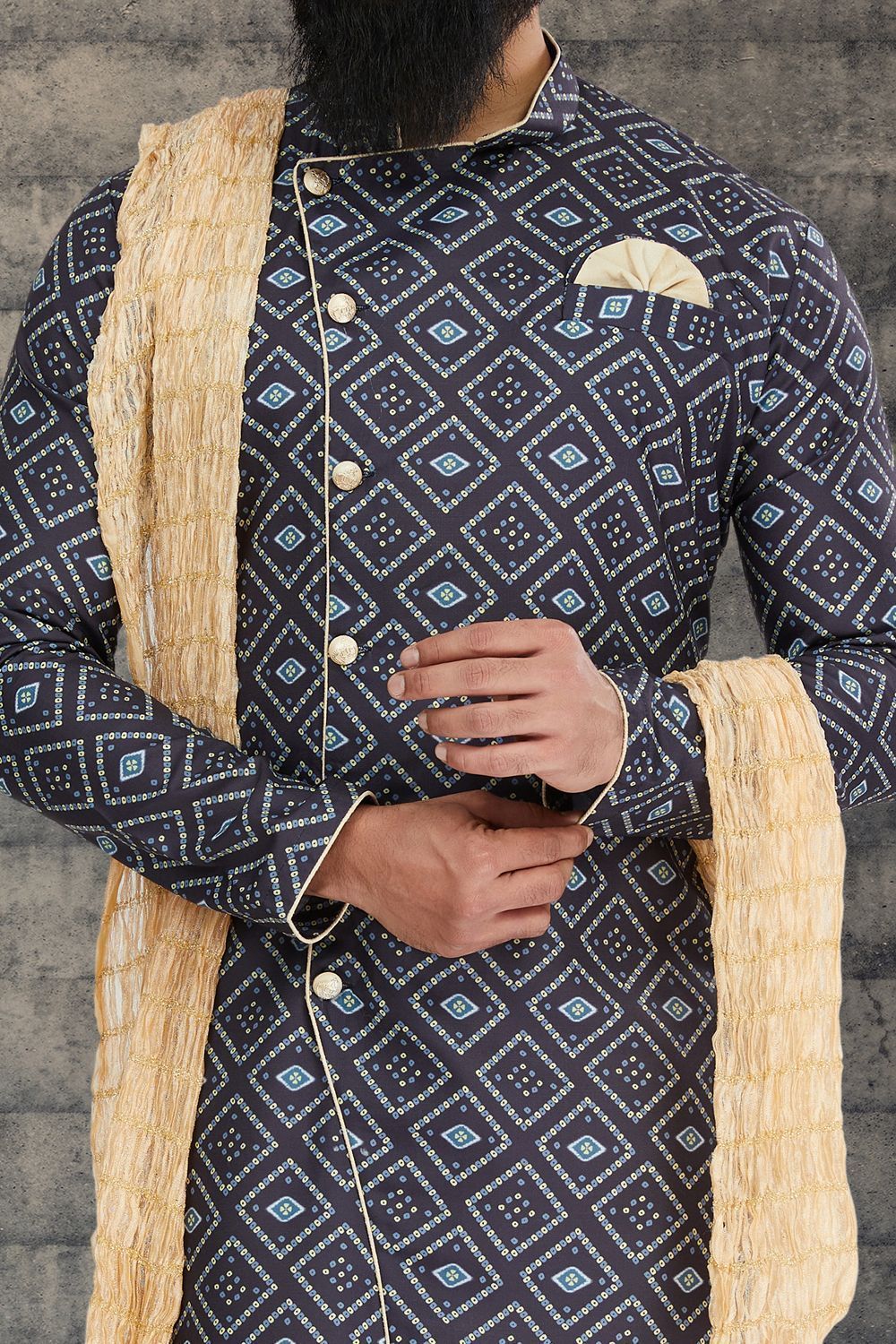 Navy Blue Cotton Silk Indo Western for Men (NMK-6783) - Nihal Fashions