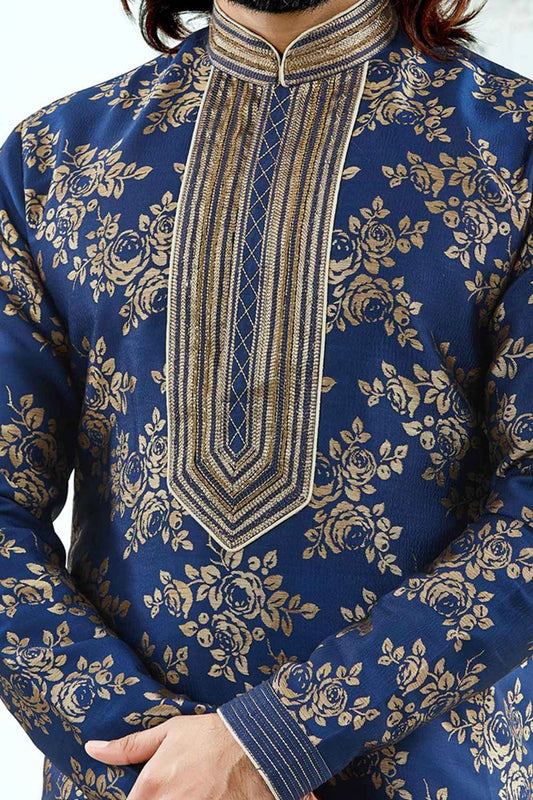 Navy Blue Jaquard Kurta Pajama (NMK-4149)