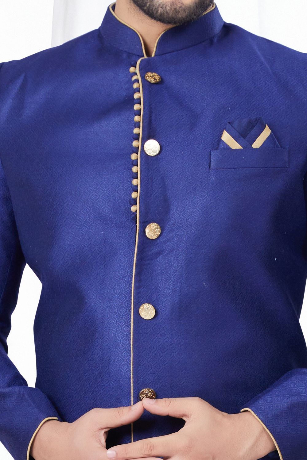 Navy Blue Jaquard Mens Indo Western (NMK-7775) - Nihal Fashions