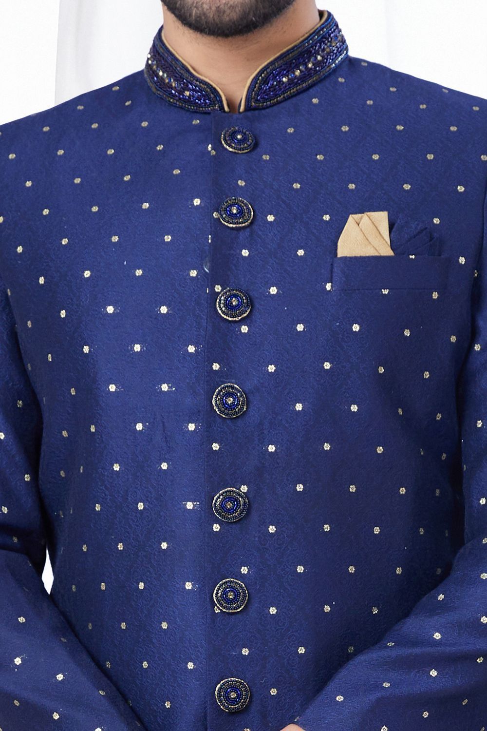 Navy Blue Jaquard Mens Indo Western (NMK-7781) - Nihal Fashions