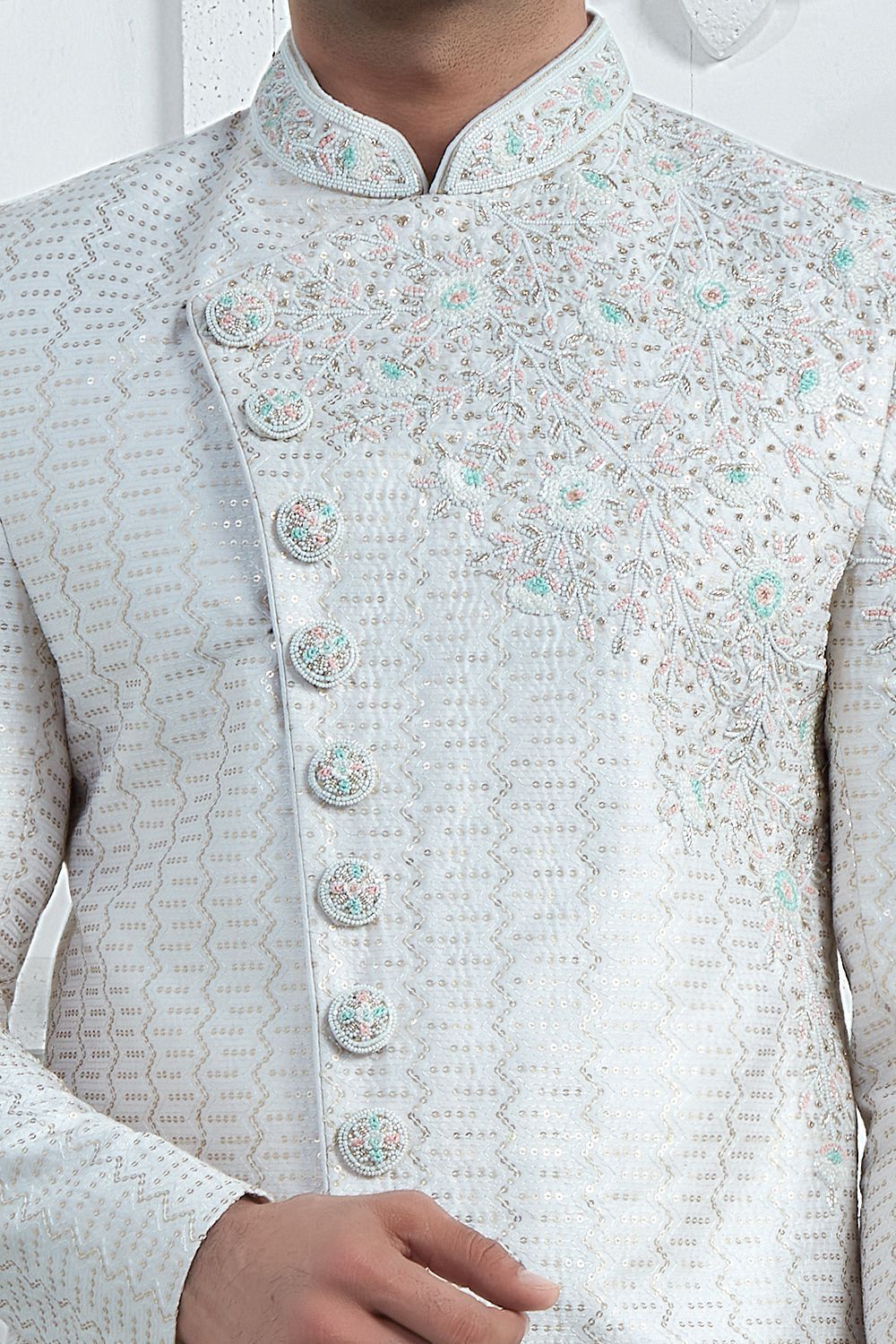 Off White Art Silk Mens Sherwani (NMK-7706) - Nihal Fashions