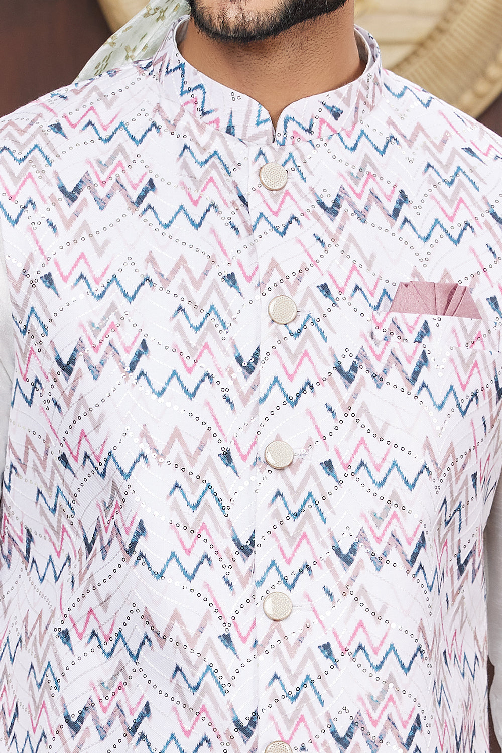 Off White Art Silk Nehru Jacket (NMK-7943) - Nihal Fashions
