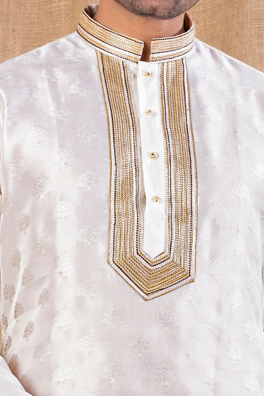 Off White Jaquard Mens Kurta Pajama (NMK-8515) - Nihal Fashions