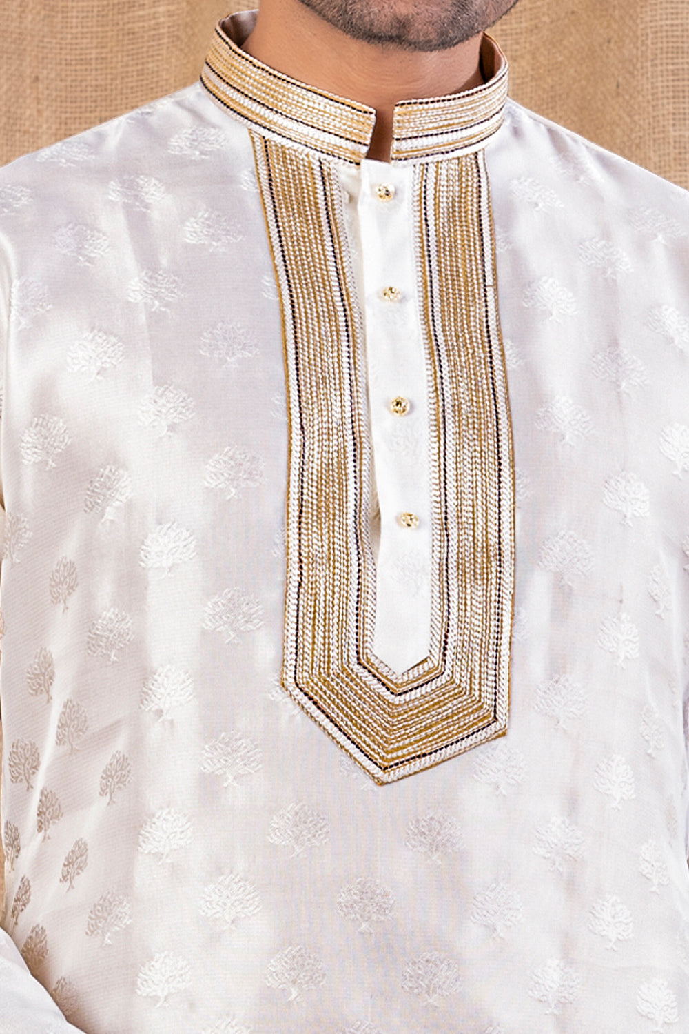 Off White Jaquard Mens Kurta Pajama (NMK-8515) - Nihal Fashions