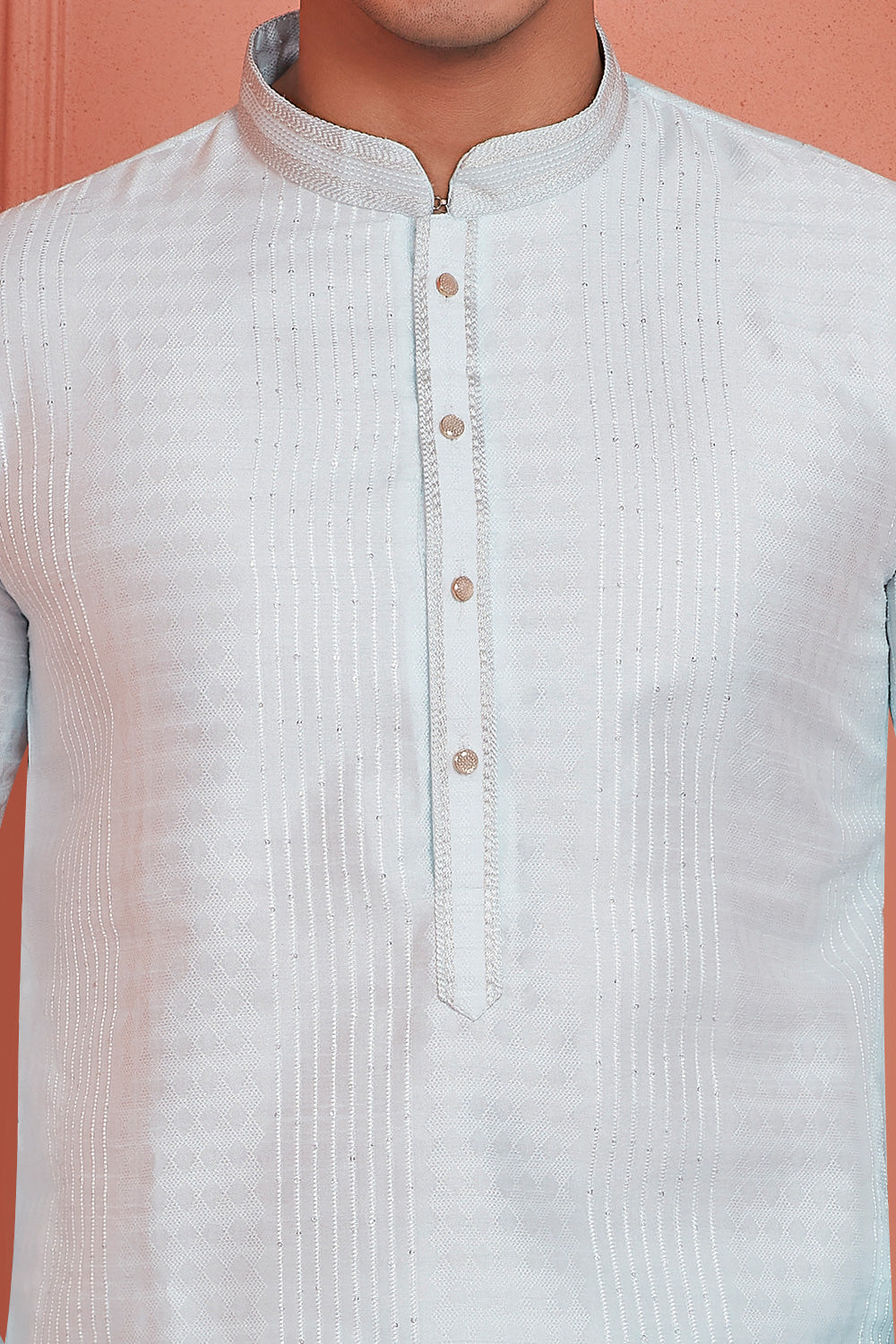 Off White Jaquard Silk Brocade Kurta Pajama (NMK-8146) - Nihal Fashions