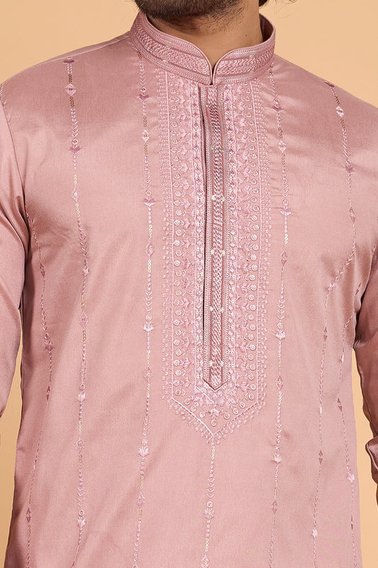 Onion Pink Art Banarasi Silk Kurta Pajama (NMK-8707) - Nihal Fashions