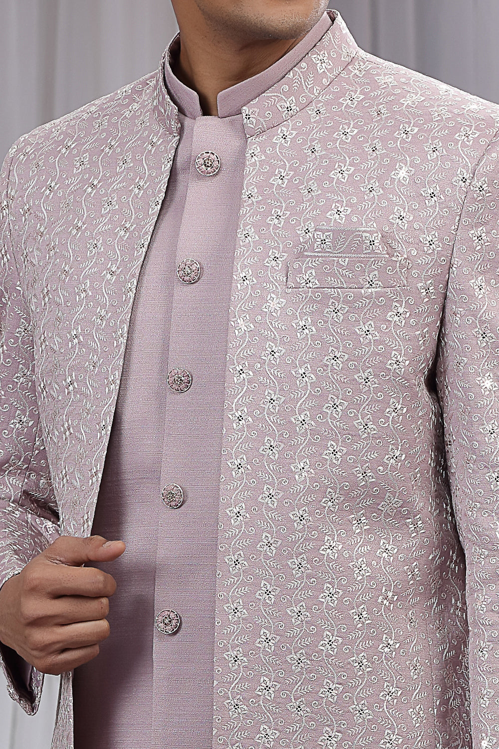 Onion Pink Art Silk 3 piece Jacket Jodhpuri (NMK-8669) - Nihal Fashions