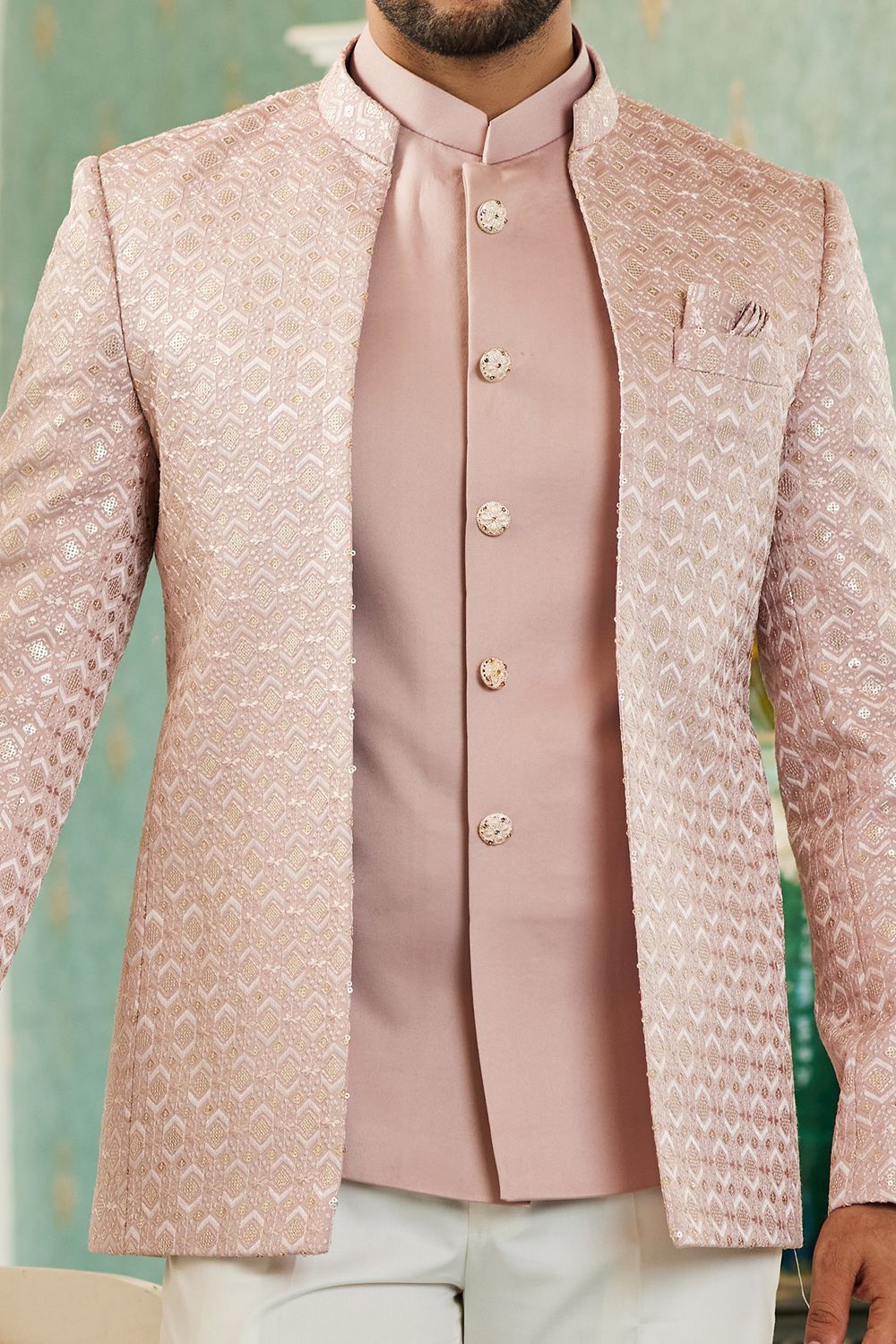 Onion Pink Art Silk Embroidered Indo Western (NMK-7128) - Nihal Fashions