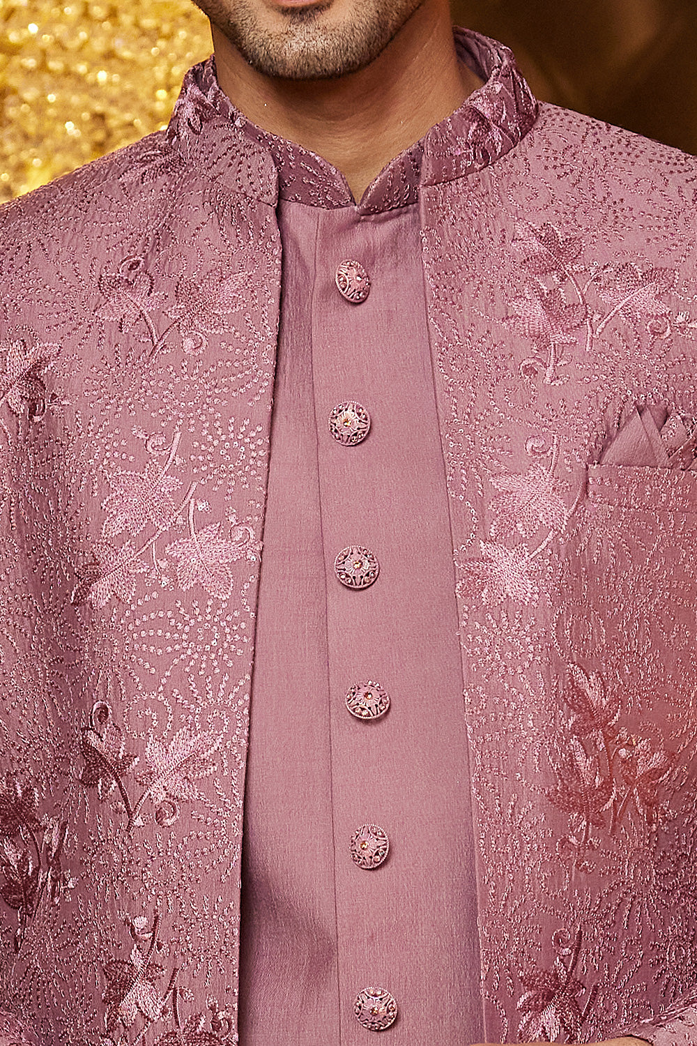 Onion Pink Art Silk Mens Indo Western (NMK-8264) - Nihal Fashions