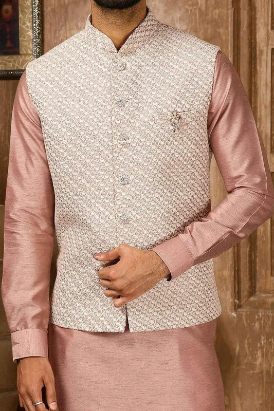 Onion Pink Art Silk Nehru Jacket (NMK-6303)