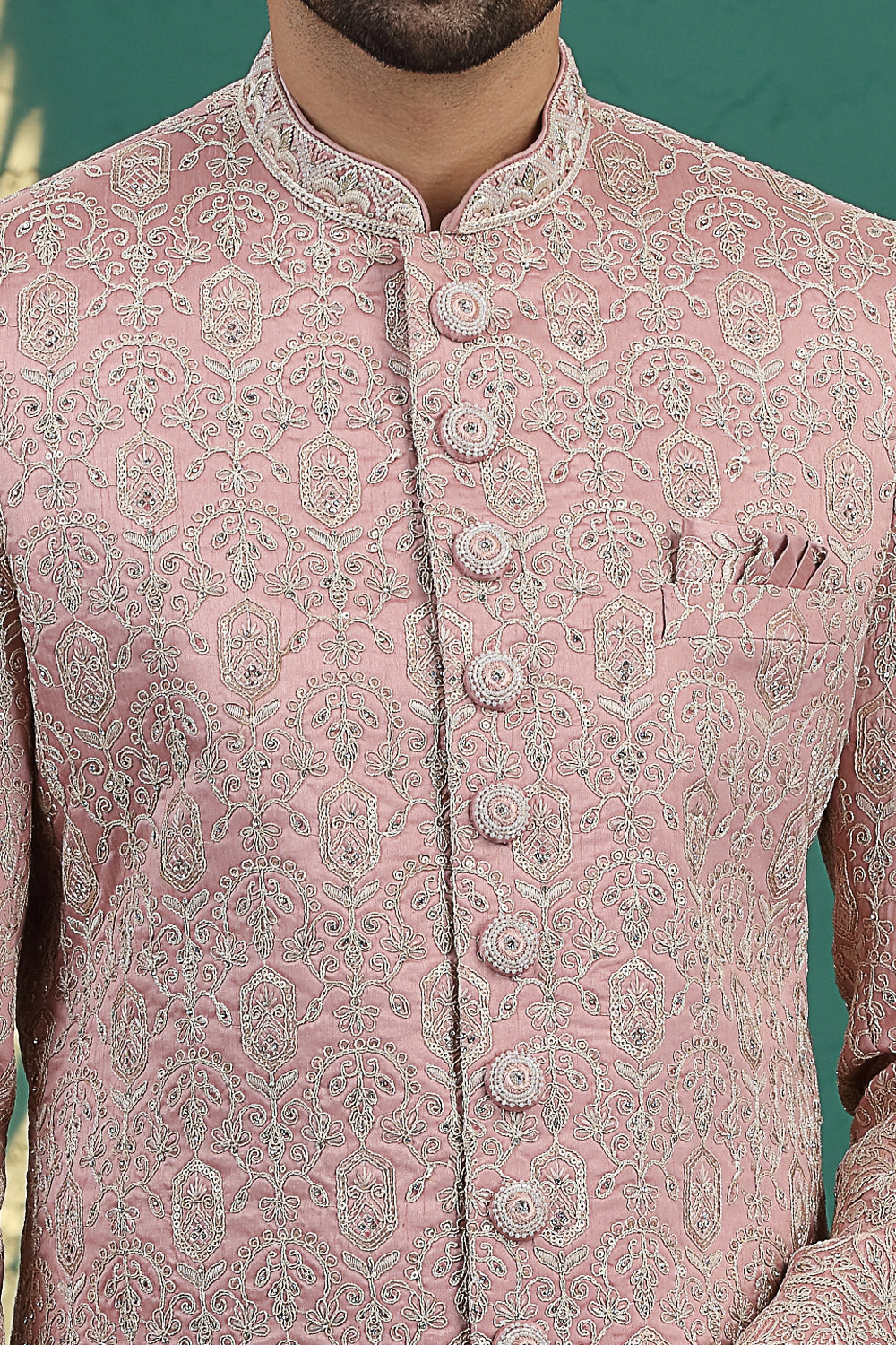 Onion Pink Art Silk Sherwani for Groom (NMK-8607) - Nihal Fashions