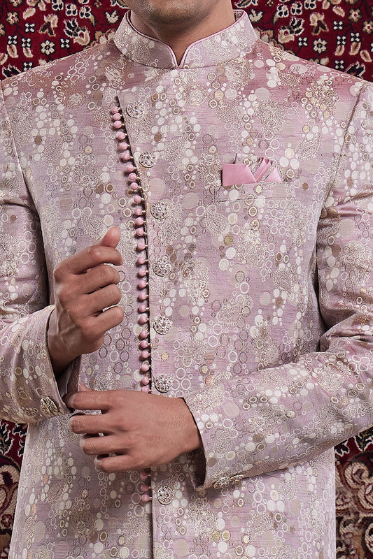 Onion Pink Banarasi Jaquard Indo Western (NMK-8553) - Nihal Fashions