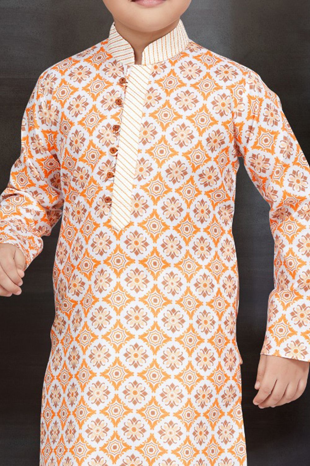 Orange Cotton Printed Boys Kurta Pajama (NKK-774) - Nihal Fashions