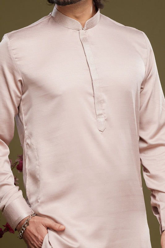 Peach Art Banarasi Silk Kurta Pajama (NMK-7077) - Nihal Fashions
