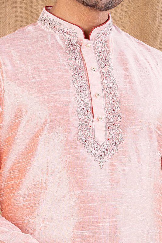 Peach Art Silk Kurta Pajama (NMK-8510) - Nihal Fashions