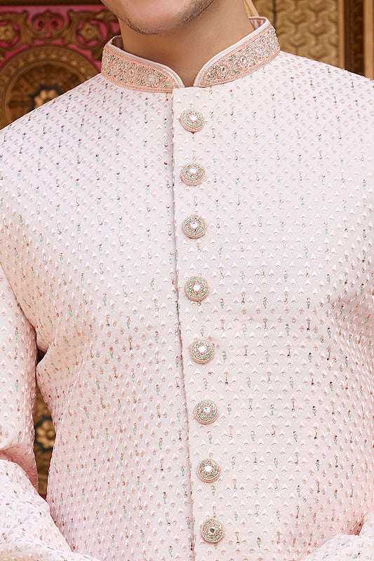 Peach Art Silk Mens Sherwani (NMK-8187) - Nihal Fashions