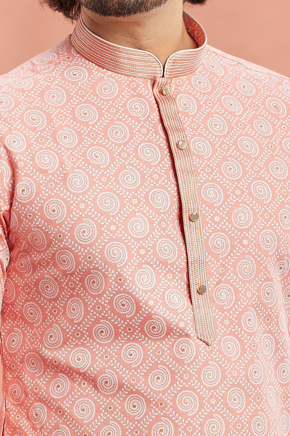 Peach Cotton Kurta Pajama (NMK-7548) - Nihal Fashions