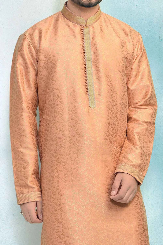 Peach Jaquard Kurta Pajama for Men (NMK-4896)
