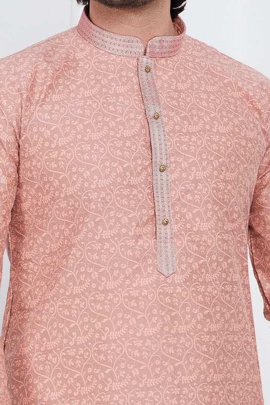 Peach Jaquard Silk Brocade Kurta (NMK-7738) - Nihal Fashions