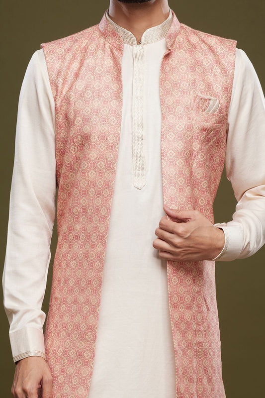 Pink Art Silk Digital Printed Jacket Kurta (NMK-7090) - Nihal Fashions