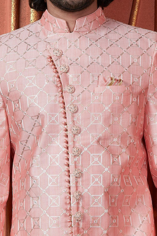 Pink Art Silk Mens Sherwani (NMK-7733) - Nihal Fashions