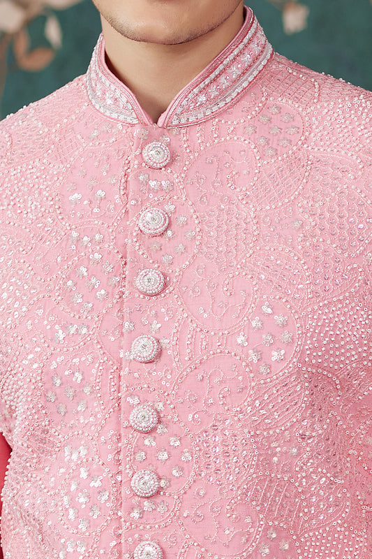 Pink Art Silk Sherwani for Men (NMK-8236) - Nihal Fashions