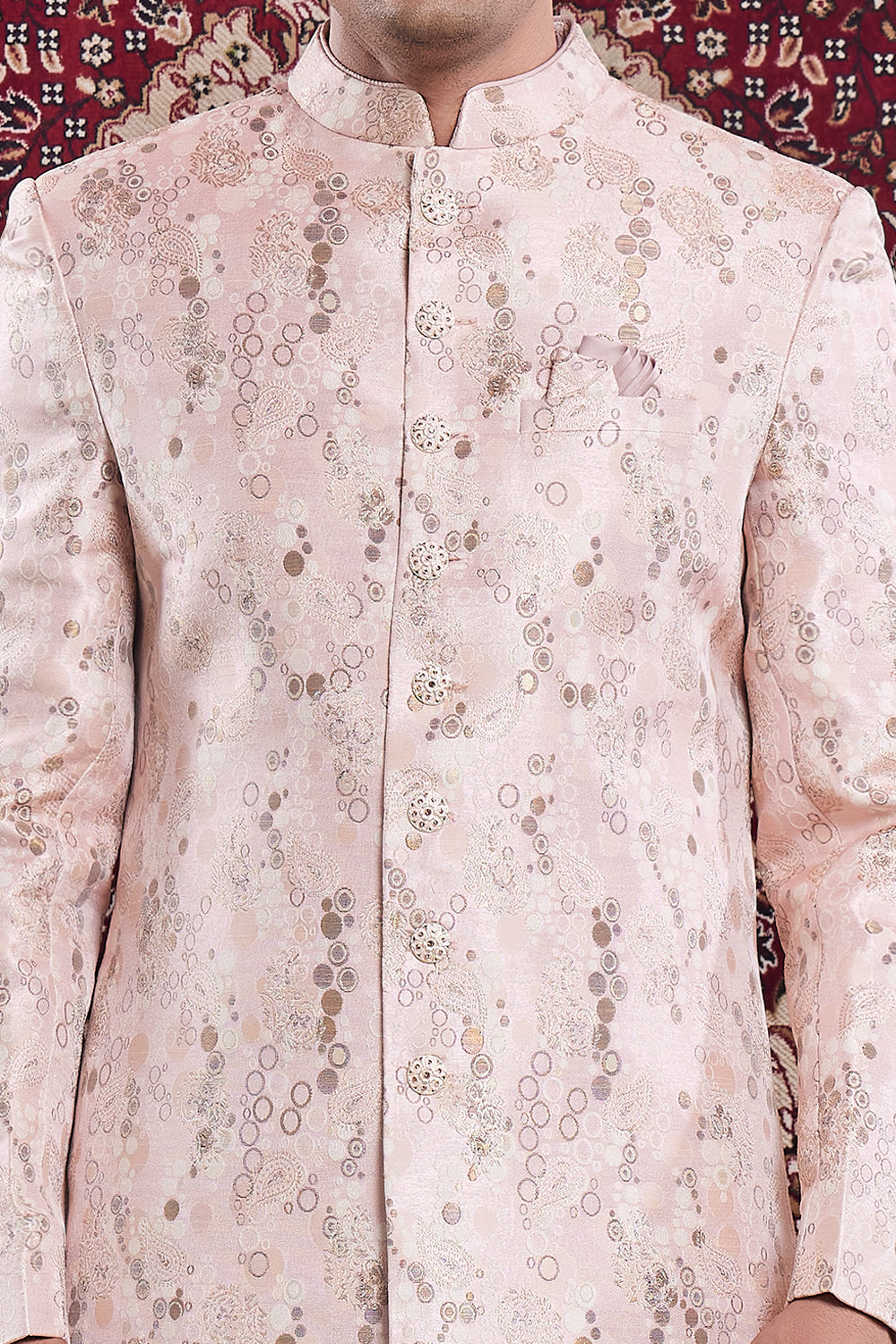 Pink Banarasi Jaquard Indo Western (NMK-8551) - Nihal Fashions
