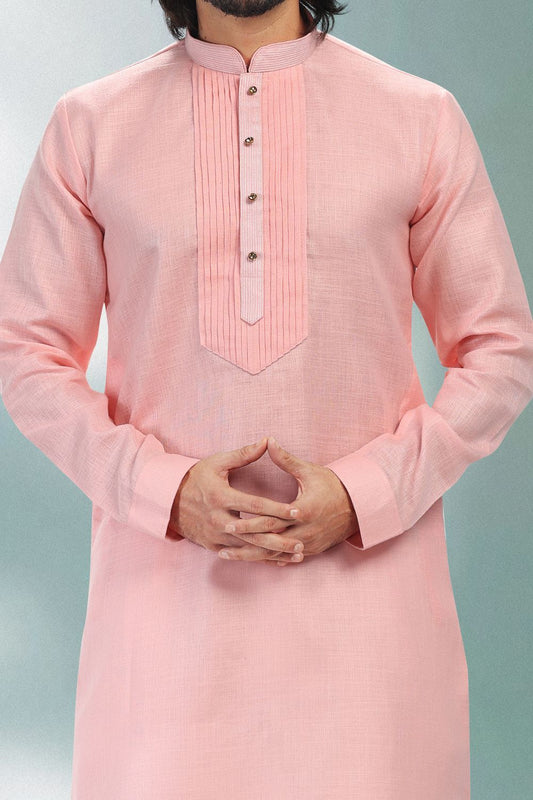 Pink Linen Cotton Kurta Pajama (NMK-6735) - Nihal Fashions