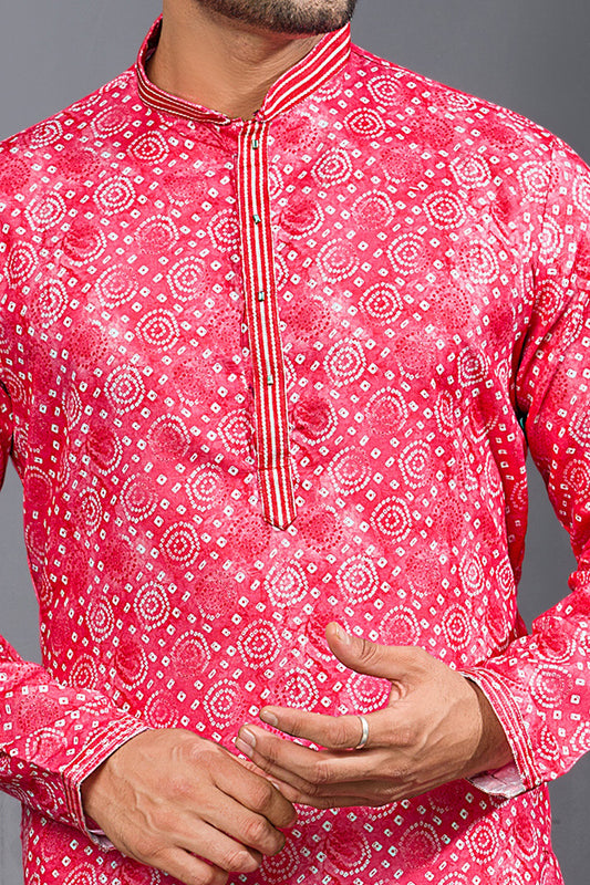 Pink Printed Cotton Silk Kurta Pajama (NMK-8756) - Nihal Fashions