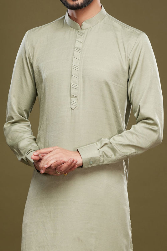 Pista Green Art Banarasi Silk Mens Casual Kurta (NMK-7068) - Nihal Fashions