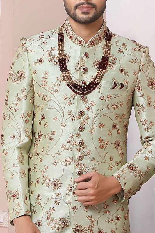 Pista Green Art Banarasi Silk Sherwani (NMK-5956)