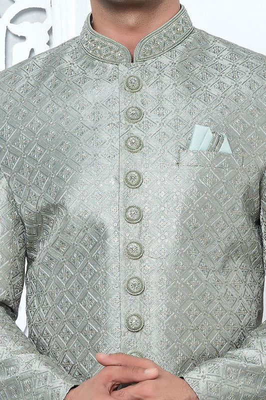 Pista Green Art Silk Indo Western for Men (NMK-7700) - Nihal Fashions