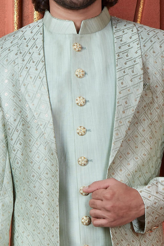 Pista Green Art Silk Indo Western (NMK-7723) - Nihal Fashions