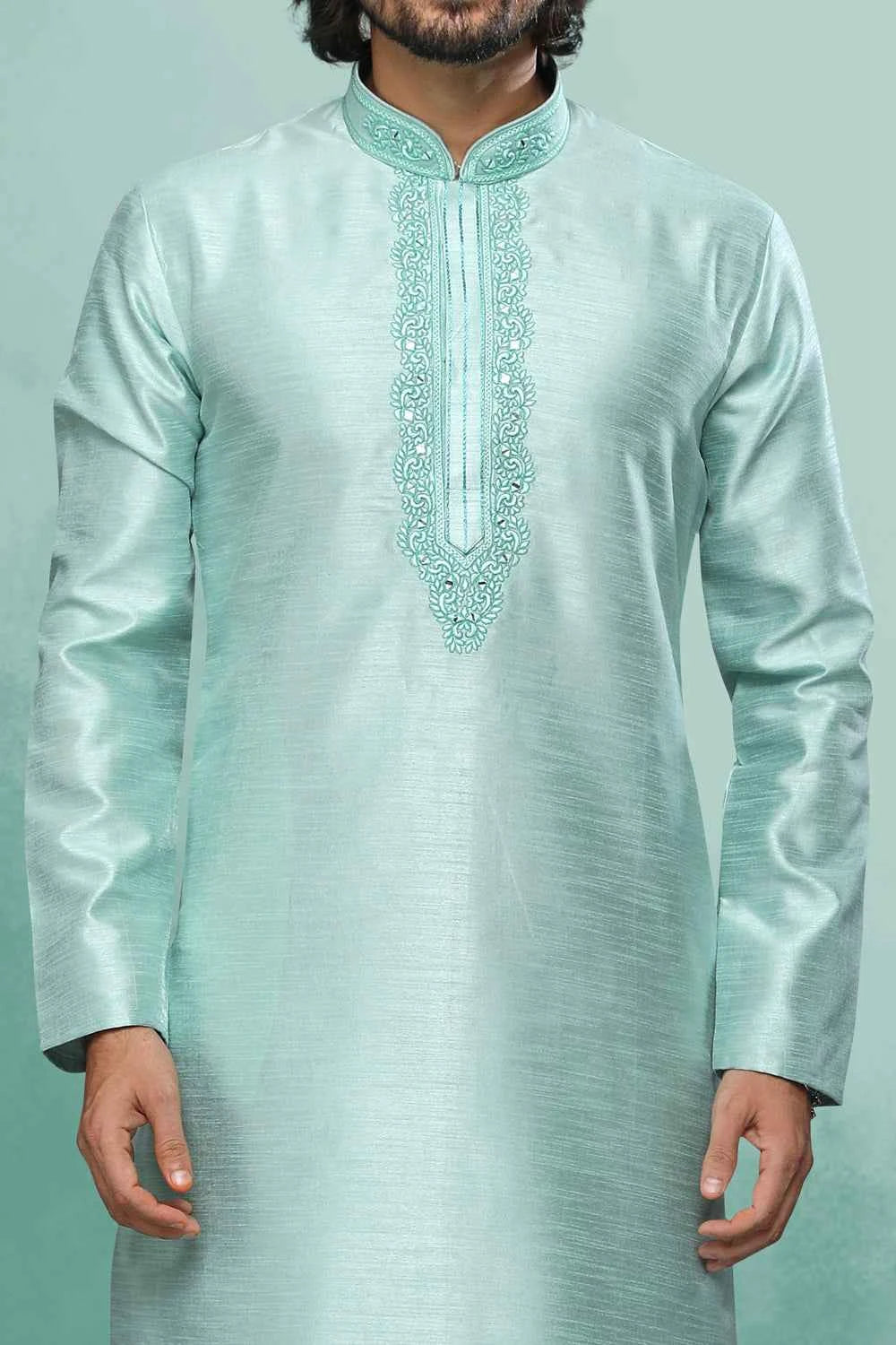 Pista Green Art Silk Kurta Pajama (NMK-6424)
