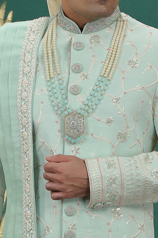 Pista Green Art Silk Sherwani (NMK-8603) - Nihal Fashions
