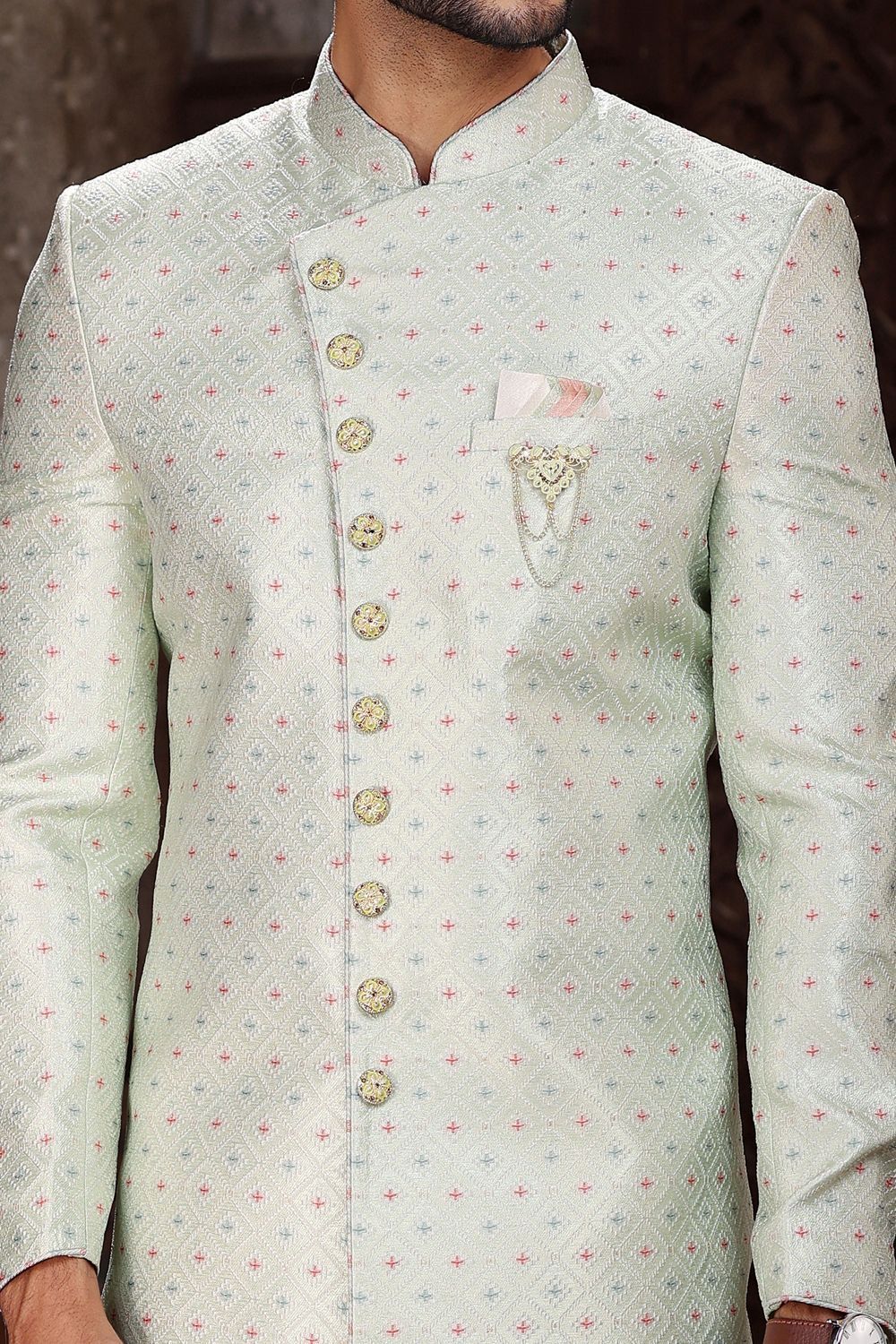 Pista Green Banarasi Jaquard Indo Western (NMK-6862) - Nihal Fashions