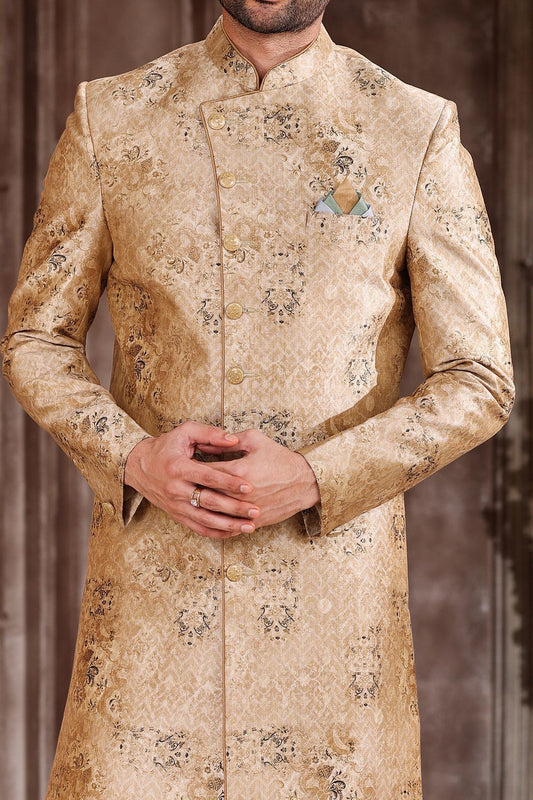 Printed Beige Art Silk Sherwani (NMK-6871) - Nihal Fashions
