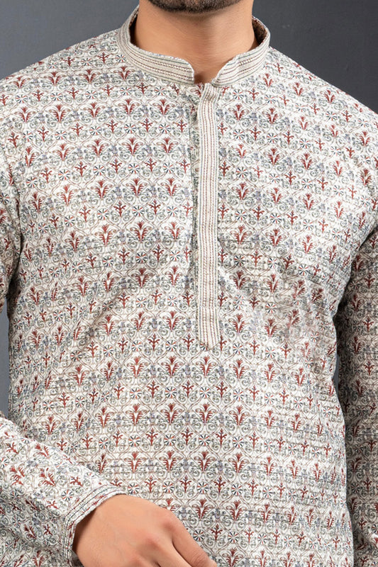 Printed Cotton Silk Kurta in Multicoloured (NMK-8777) - Nihal Fashions