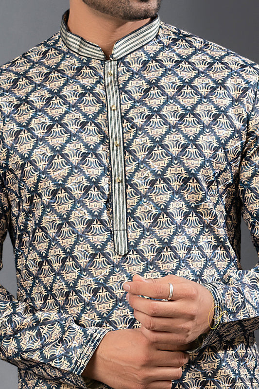 Printed Multicoloured Cotton Silk Kurta Pajama (NMK-8751) - Nihal Fashions