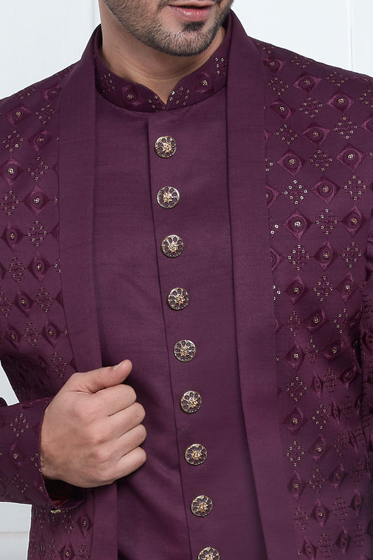 Purple Art Silk 3 piece Jacket Set (NMK-7876) - Nihal Fashions
