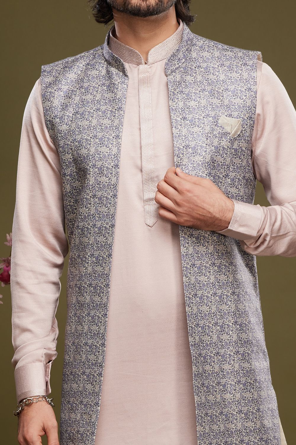 Purple Grey Art Silk Digital Printed Jacket Kurta (NMK-7087) - Nihal Fashions