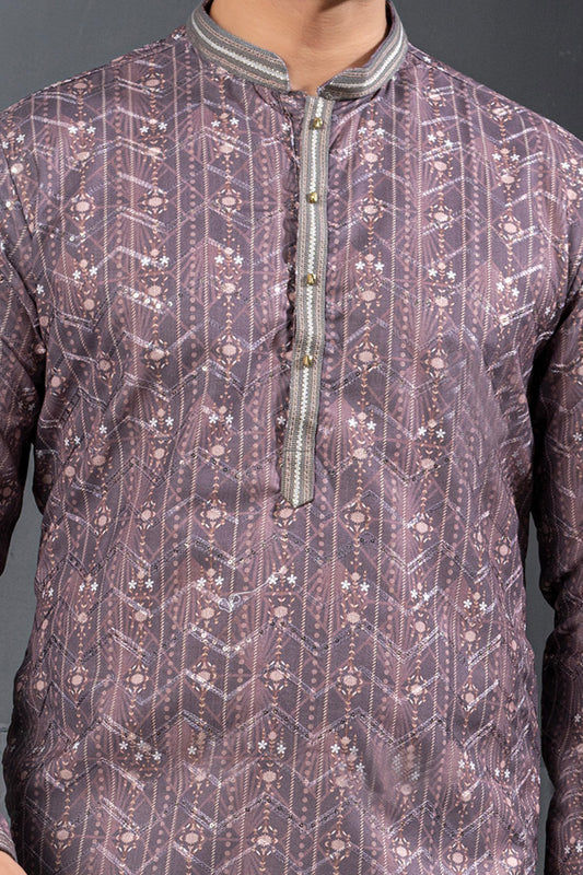 Purple Printed Cotton Silk Kurta Pajama (NMK-8775) - Nihal Fashions