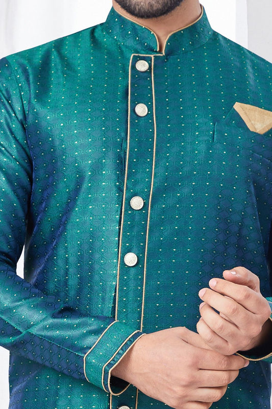 Rama Green Jaquard Indo Western (NMK-7845) - Nihal Fashions