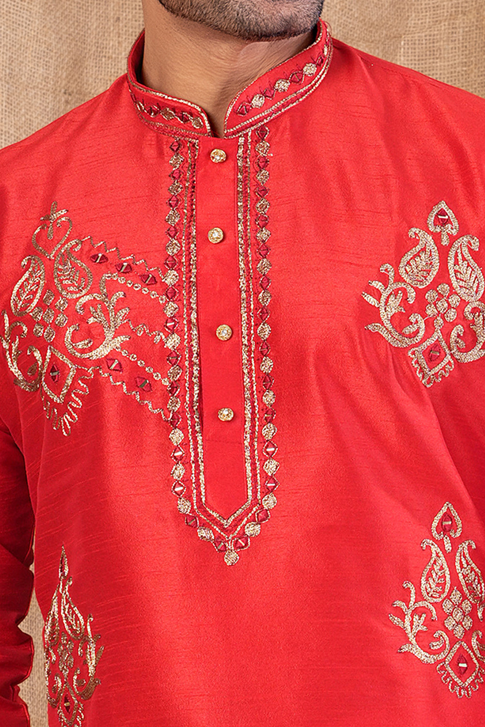 Red Art Silk Kurta Pajama (NMK-8505) - Nihal Fashions