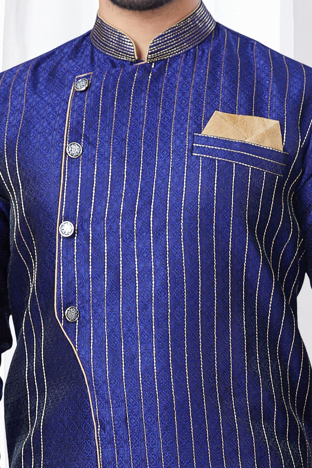 Royal Blue Jaquard Indo Western (NMK-7840) - Nihal Fashions