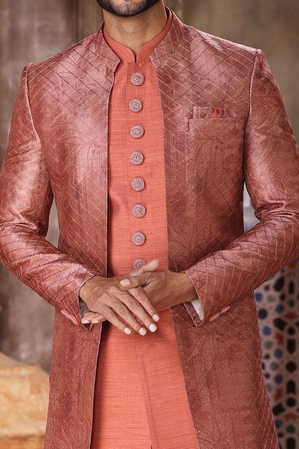 Rust Art Silk Indo Western for Men (NMK-6842) - Nihal Fashions