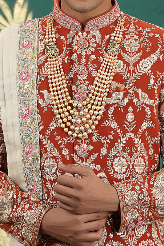 Rust Art Silk Mens Sherwani (NMK-8597) - Nihal Fashions