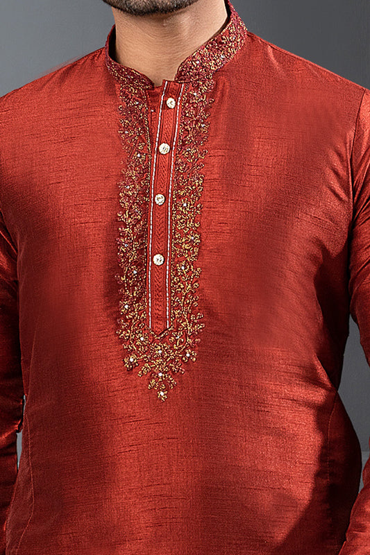 Rust Banglori Silk Kurta Pajama (NMK-8720) - Nihal Fashions