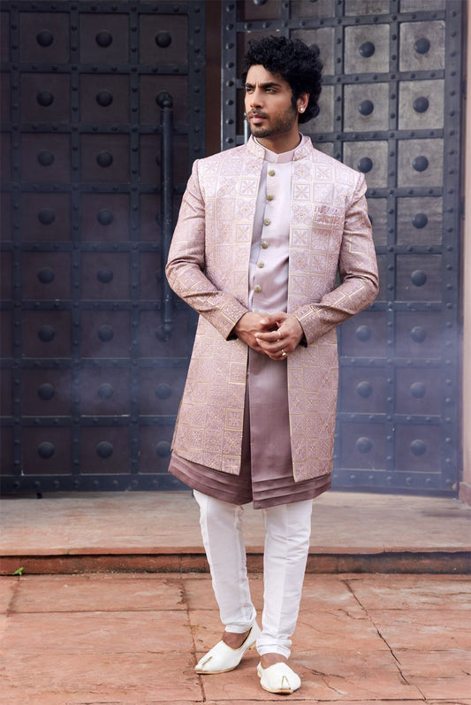 Shaded Onion Art Silk Mens Indo Western (NMK-7106) - Nihal Fashions